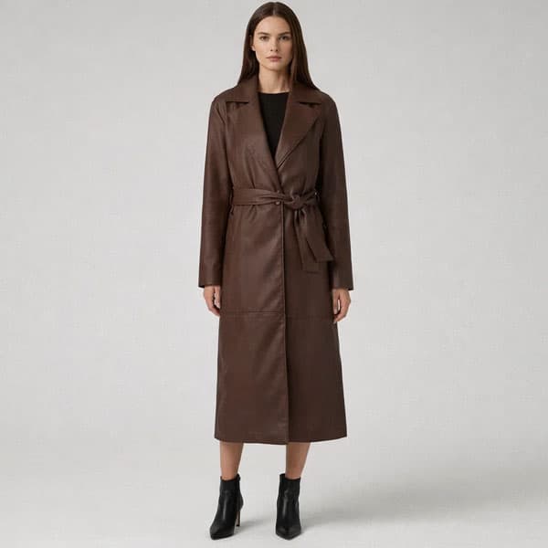 90s Vintage Leather Long Coat - Retro Style, Timeless Outerwear