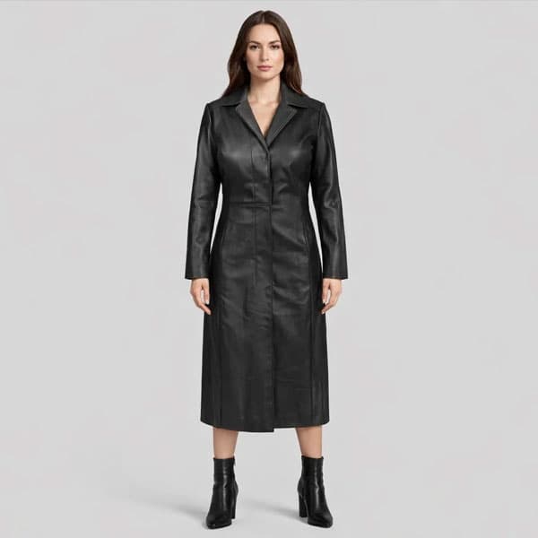 Black Premium Leather Trench Coat for Women