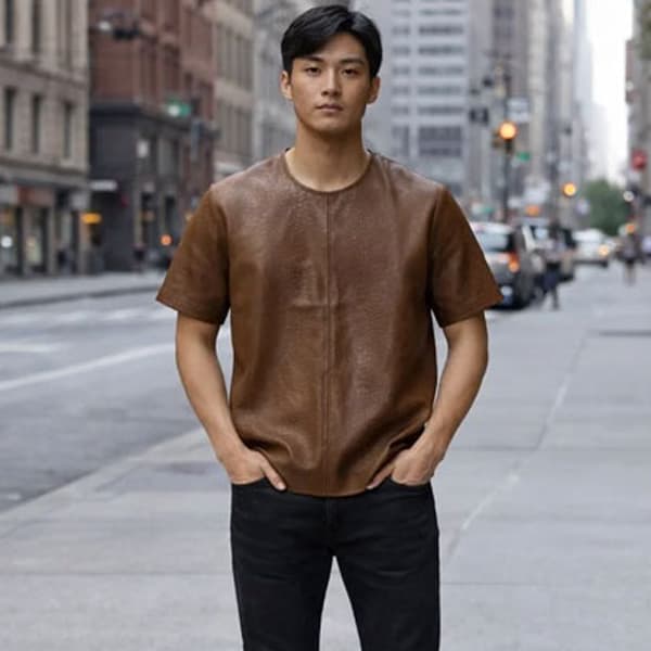 Men’s Crocodile Brown Leather T-Shirt with Premium Exotic Finish