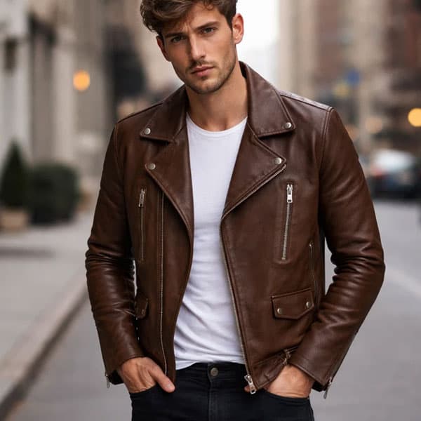 Dauntless Spanish Brown Biker Leather Jacket