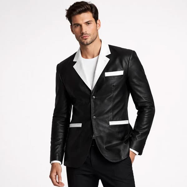 Men’s Leather Blazer with Contrast Lapels | Sharp Fit for Nights Out
