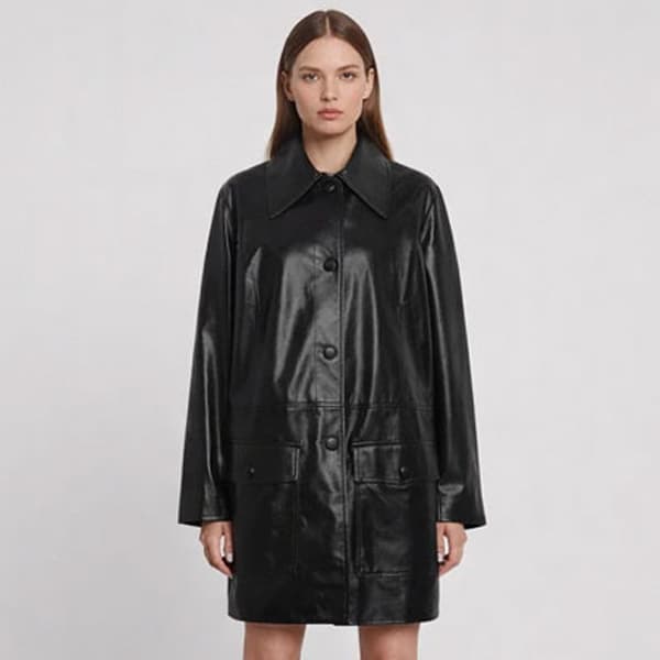 Leather Trench Coat for Women - Belted Longline Style