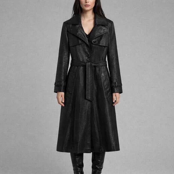 Genuine Leather Long Coat for Sleek Cold Weather Everyday Style