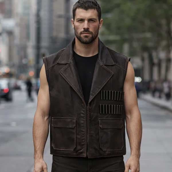 Rubbed Dark Brown Sean Connery Leather Vest