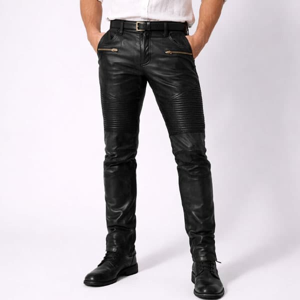 Soft Dark Brown Leather Biker Jeans #512