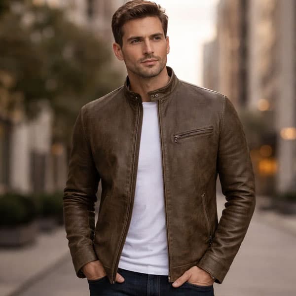 Vintage Gravel Brown Leather Cycle Jacket #3