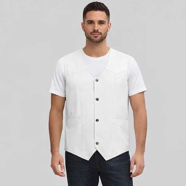 Men’s White Leather Vest for a Sharp, Standout Layering Look