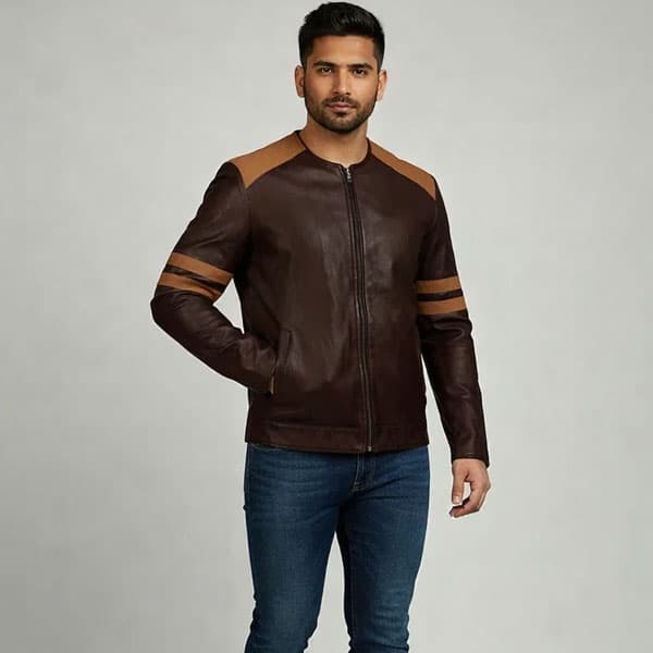 Men's Brown Wrinkled Leather Fighter Jacket - Rugged Look and Comfort